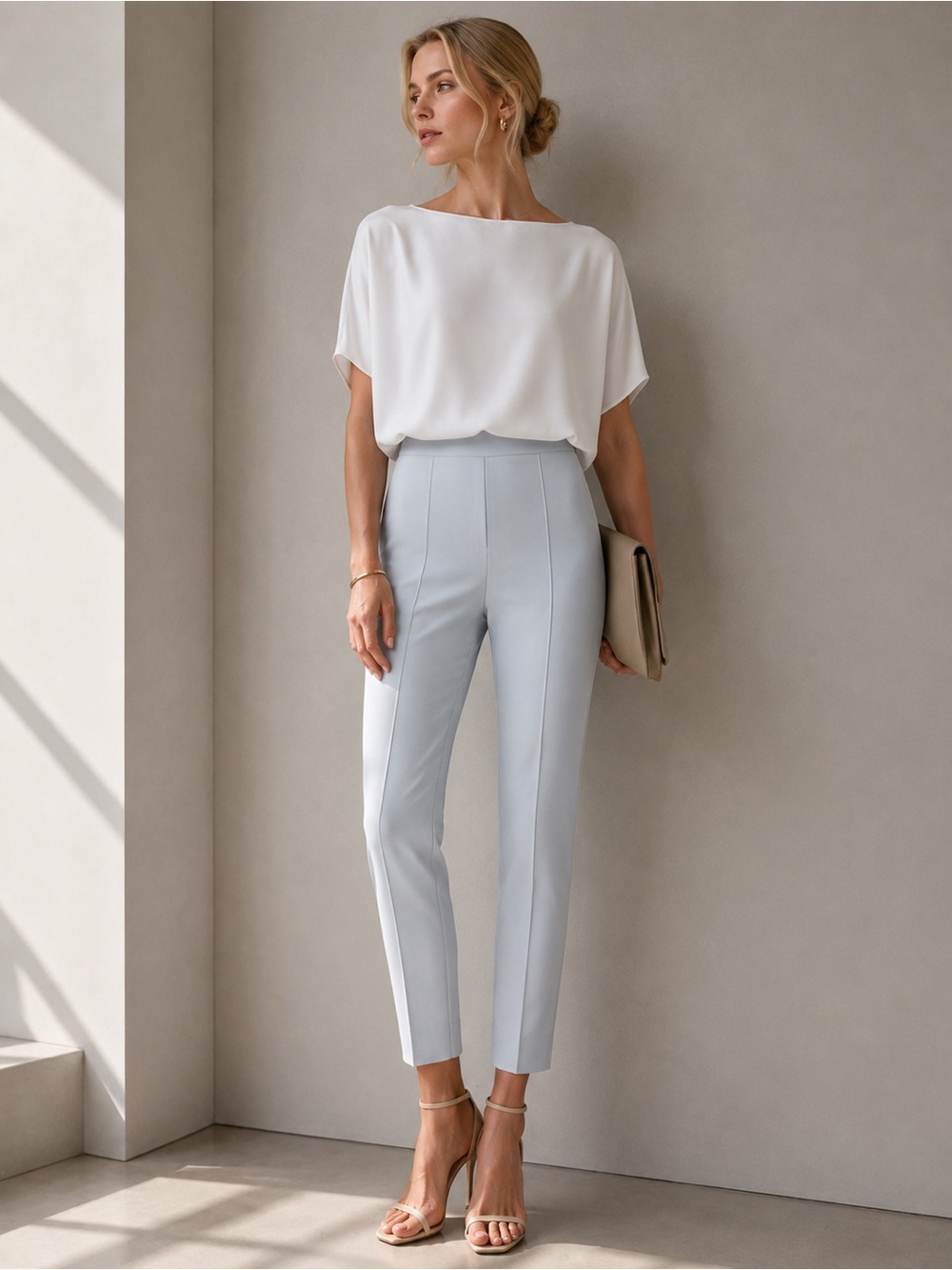 John Paul Ataker NWT Ice Grey Blue Slim Rear Zip @ Hem Ankle Pants US8 EU40
